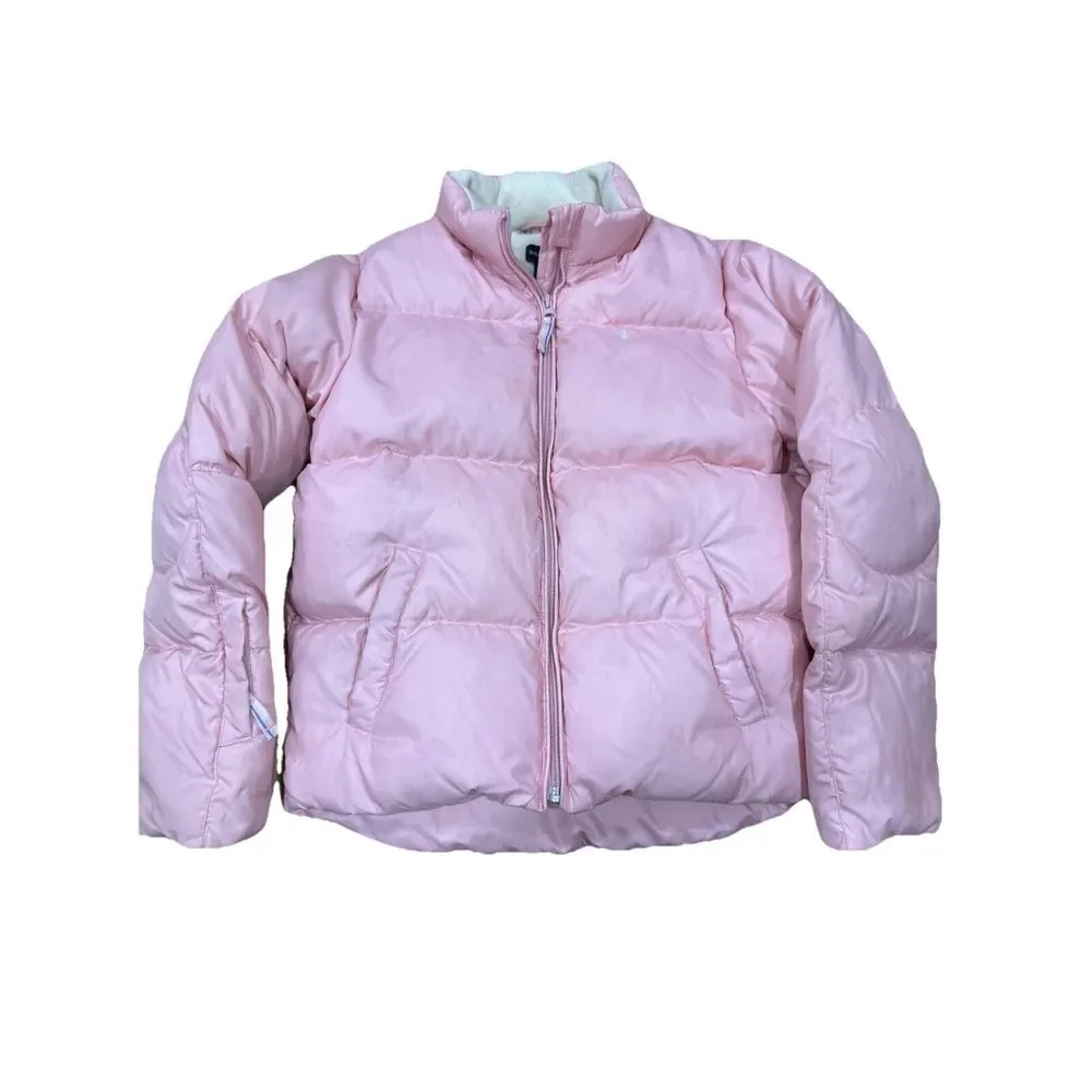 Polo Ralph Lauren Puffer Down Jacket L 12/14 Light Pink White Pony Winter Coat